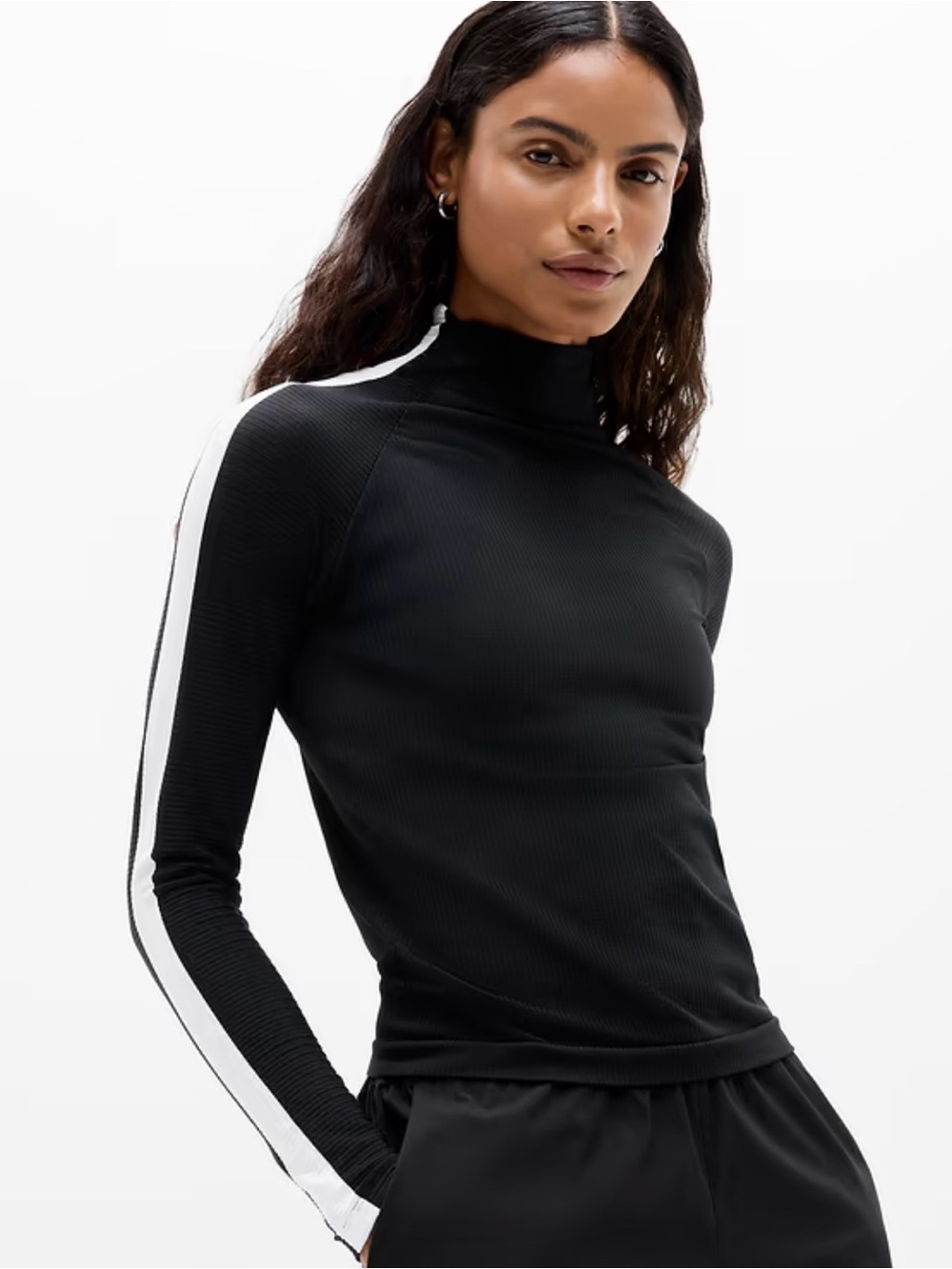 Athleta RENEW SEAMLESS MOCK NECK TOP Black/White